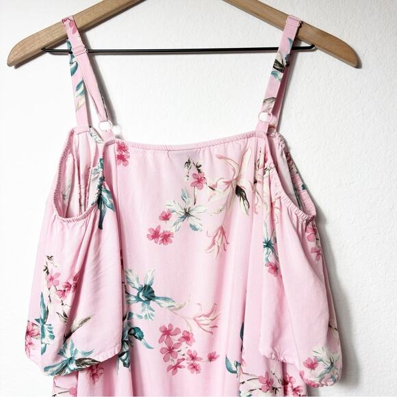 TORRID MINI CHALLIS COLD SHOULDER TRAPEZE PINK DRESS SIZE 1 OR 1X - Picture 4 of 6